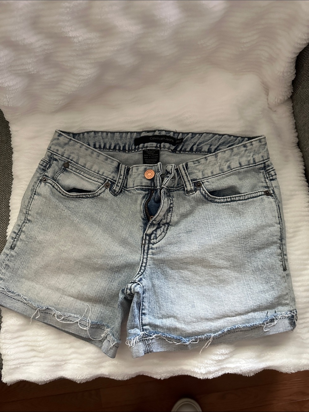 Calvin Klein Light Blue Distressed Denim Shorts